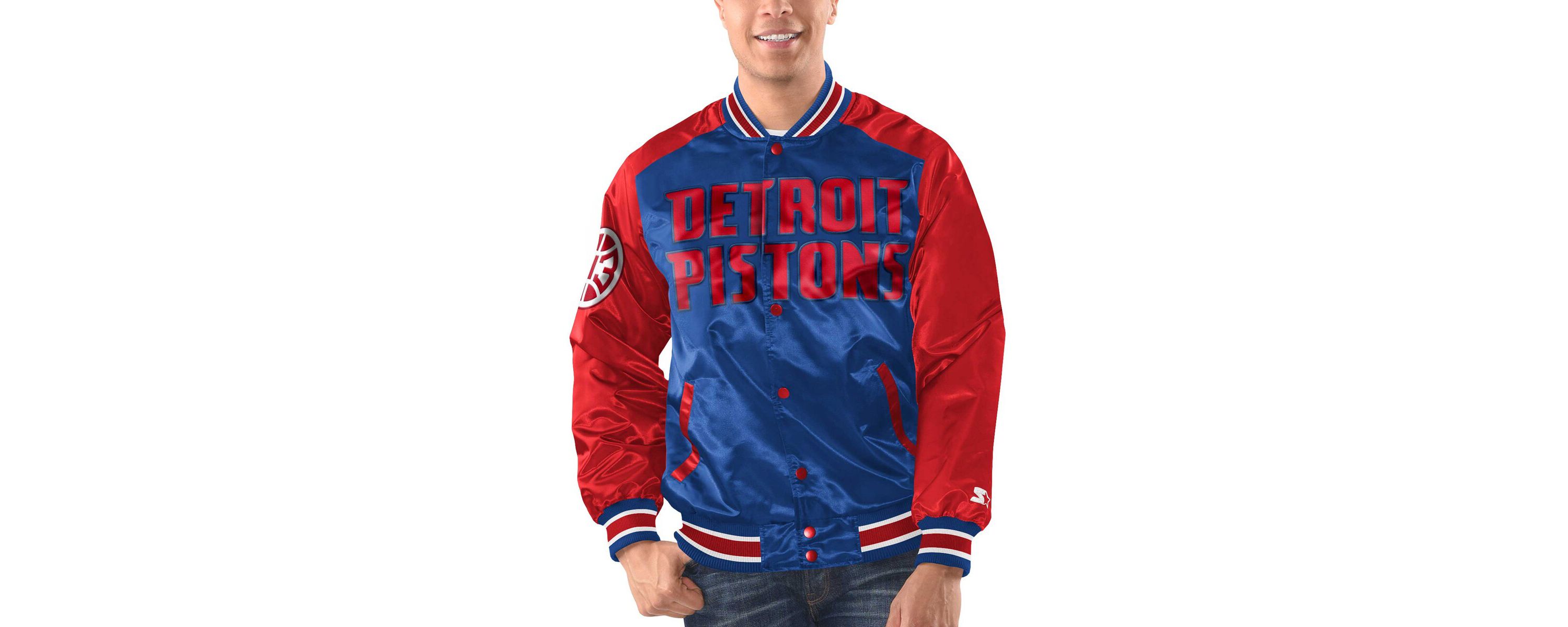 NBA Royal/Red Detroit Pistons Renegade Satin Full-Snap Varsity Jacket