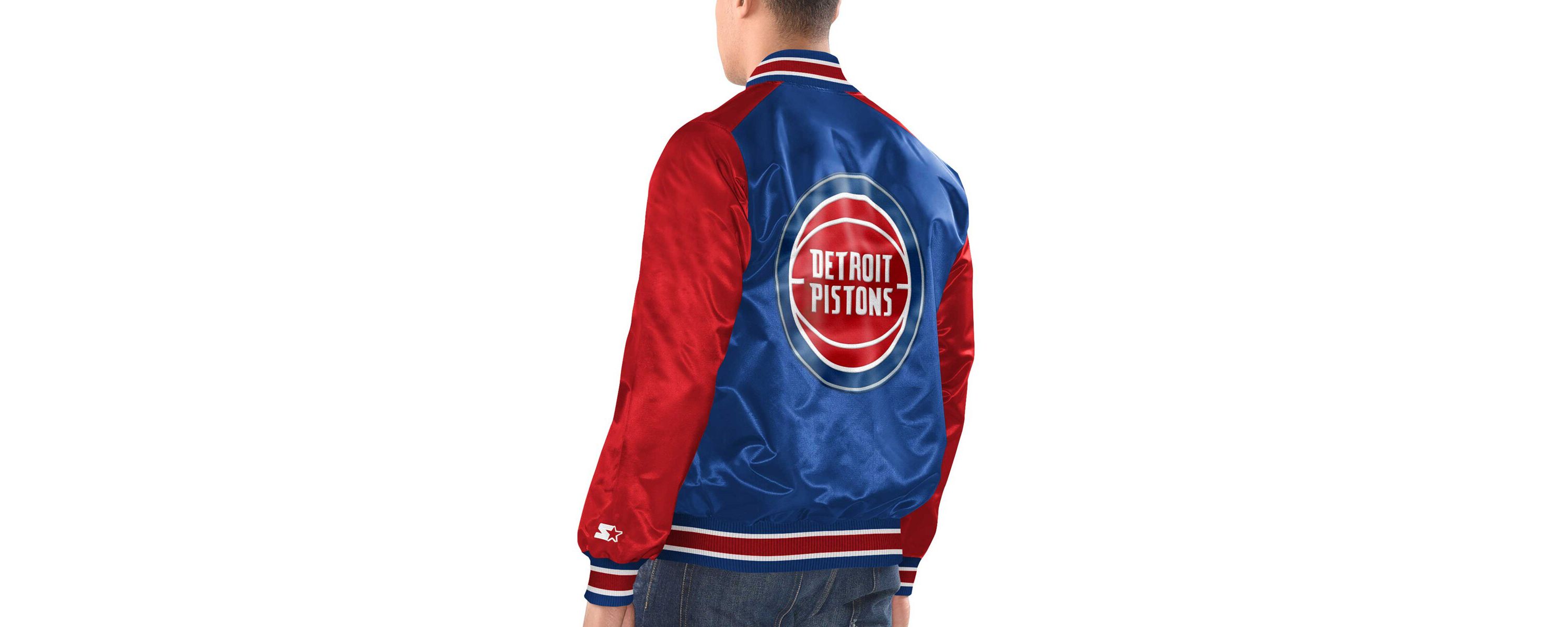 NBA Royal/Red Detroit Pistons Renegade Satin Full-Snap Varsity Jacket