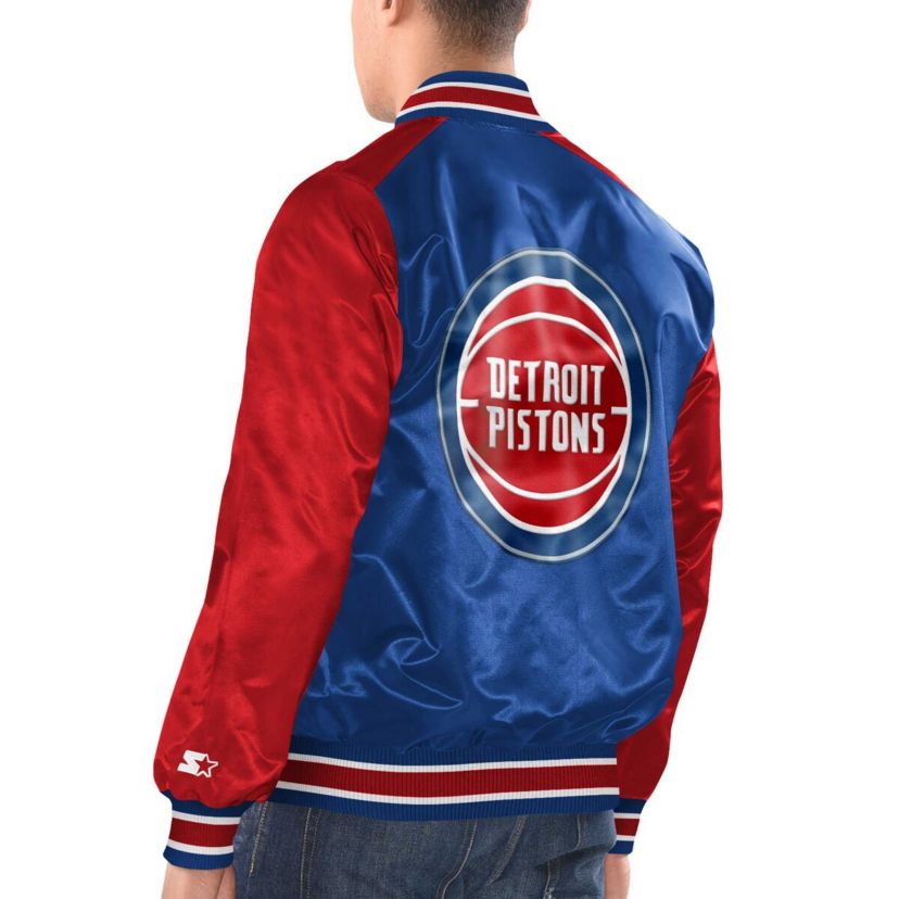 NBA Royal/Red Detroit Pistons Renegade Satin Full-Snap Varsity Jacket