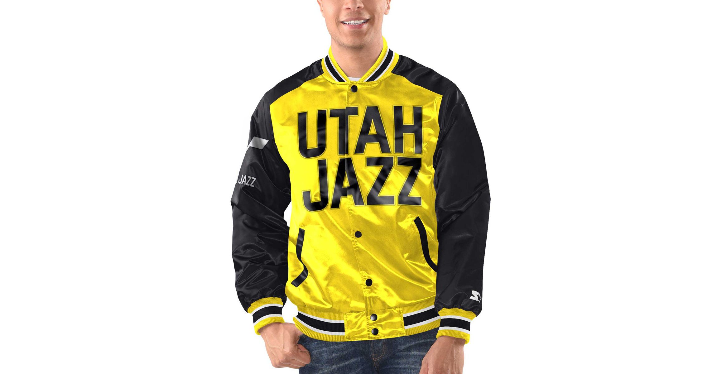 NBA Yellow/Black Utah Jazz Renegade Satin Full-Snap Varsity Jacket