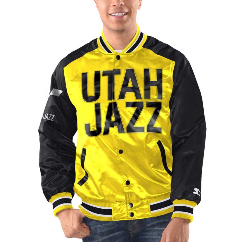 NBA Yellow/Black Utah Jazz Renegade Satin Full-Snap Varsity Jacket