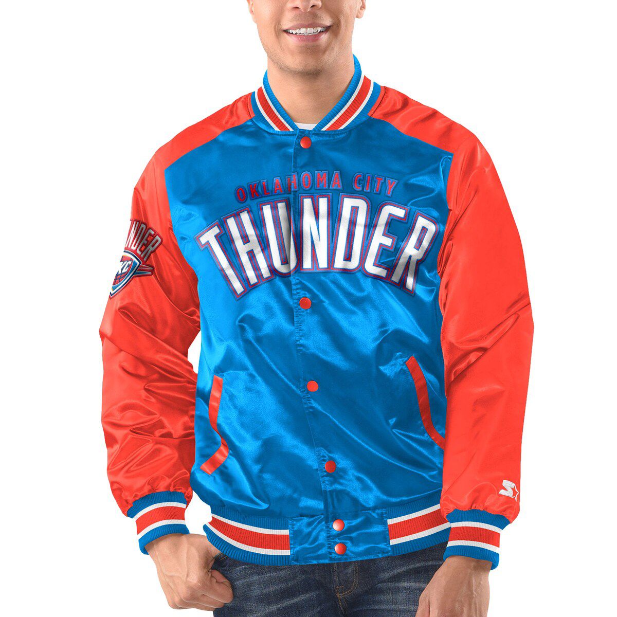 NBA Blue/Orange Oklahoma City Thunder Renegade Satin Full-Snap Varsity Jacket