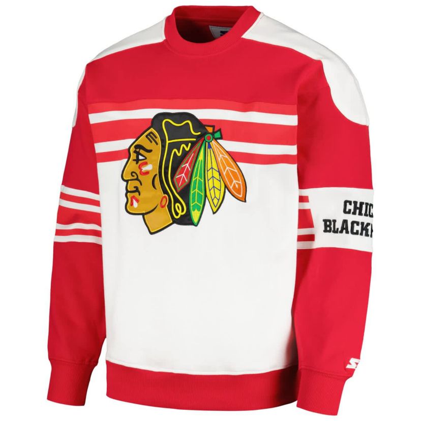 NHL Chicago Blackhawks Defense Fleece Crewneck Pullover Sweatshirt