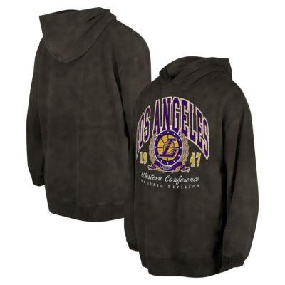 New Era NBA Unisex Los Angeles Lakers Oversized Essentials Pigment Wash Fleece Pullover Hoodie, Grey, Small