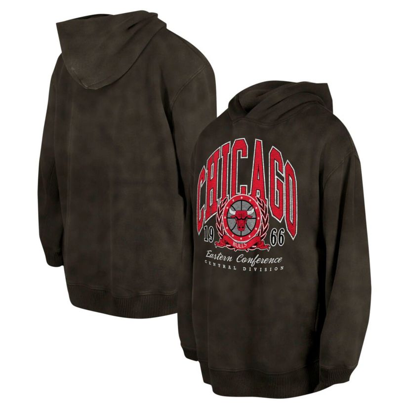 NBA Unisex Chicago Bulls Oversized Essentials Pigment Wash Fleece Pullover Hoodie