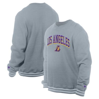 New Era Men's NBA Los Angeles Lakers Chenille Cross Over Pullover Sweatshirt, Gray, Small