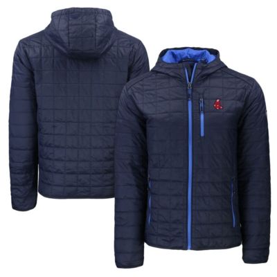 Cutter & Buck Men's Boston Red Sox MLB Boston Sox Cooperstown Collection Rainier Primaloft Eco Full-Zip Hooded Jacket, Navy Blue, Large