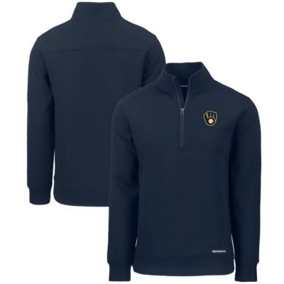 Cutter & Buck Men's MLB Milwaukee Brewers Roam Eco Recycled Quarter-Zip Pullover, Navy Blue, 2XL