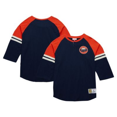 Mitchell & Ness Men's MLB Houston Astros Cooperstown Collection Legendary Raglan Slub Henley 3/4-Sleeve T-Shirt, Navy Blue, 2XL
