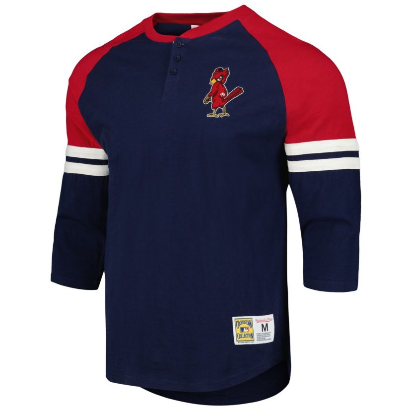 MLB St. Louis Cardinals Cooperstown Collection Legendary Raglan Slub Henley Three-Quarter Sleeve T-Shirt