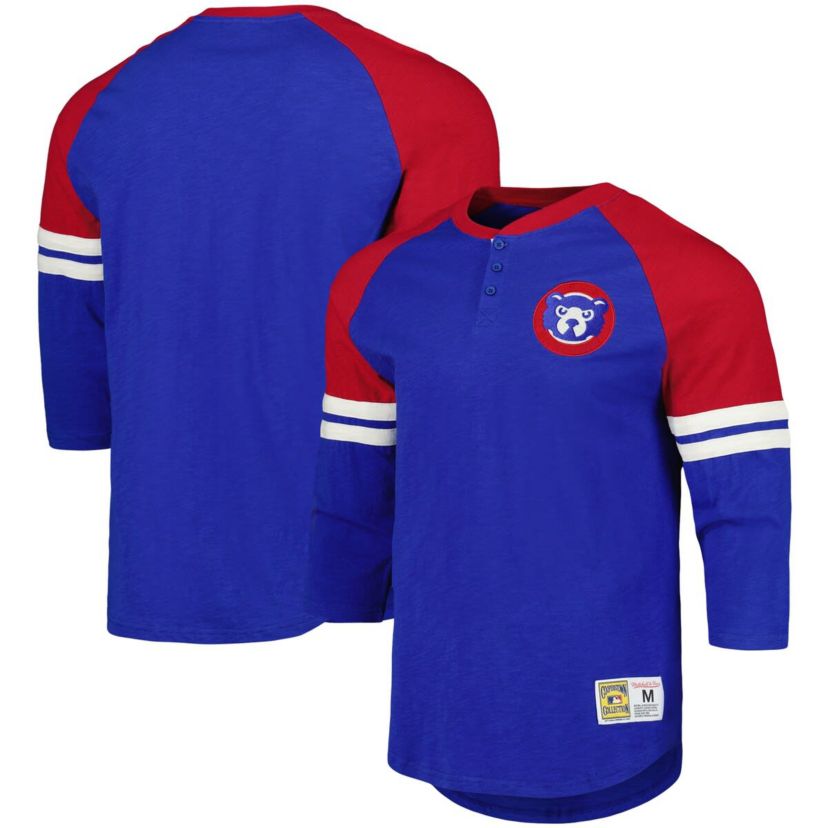 MLB Chicago Cubs Cooperstown Collection Legendary Raglan Slub Henley Three-Quarter Sleeve T-Shirt