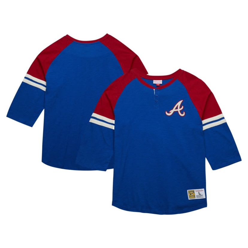 MLB Atlanta Braves Cooperstown Collection Legendary Raglan Slub Henley 3/4-Sleeve T-Shirt
