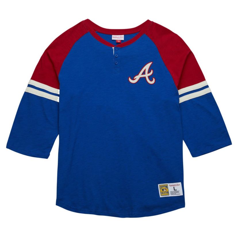 MLB Atlanta Braves Cooperstown Collection Legendary Raglan Slub Henley 3/4-Sleeve T-Shirt