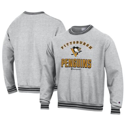 Champion Men's NHL Pittsburgh Penguins Reverse Weave Yarn Dye Pullover Sweatshirt, Black, Small