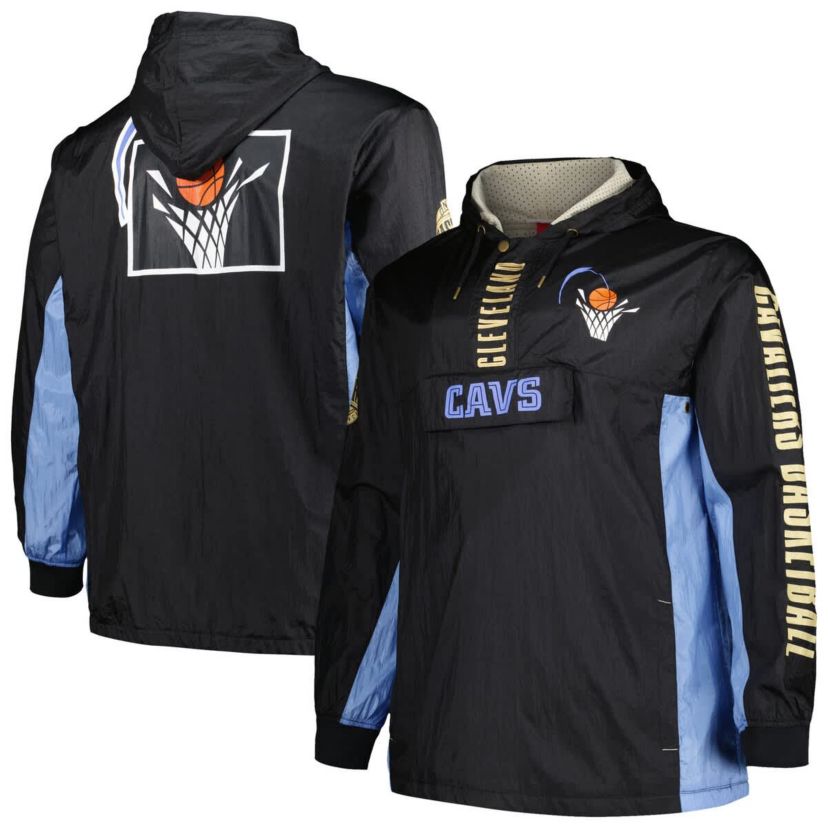 NBA Cleveland Cavaliers Big & Tall Hardwood Classics Team OG 2.0 Anorak Hoodie Quarter-Zip Windbreaker Jacket