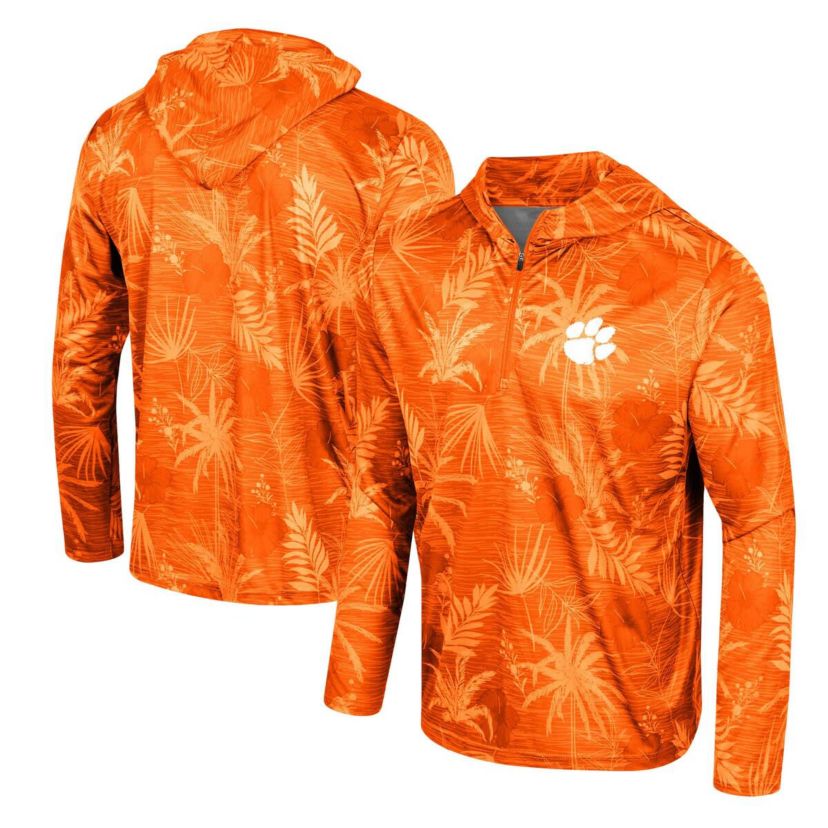 NCAA Clemson Tigers Palms Printed Lightweight Quarter-Zip Hooded Top