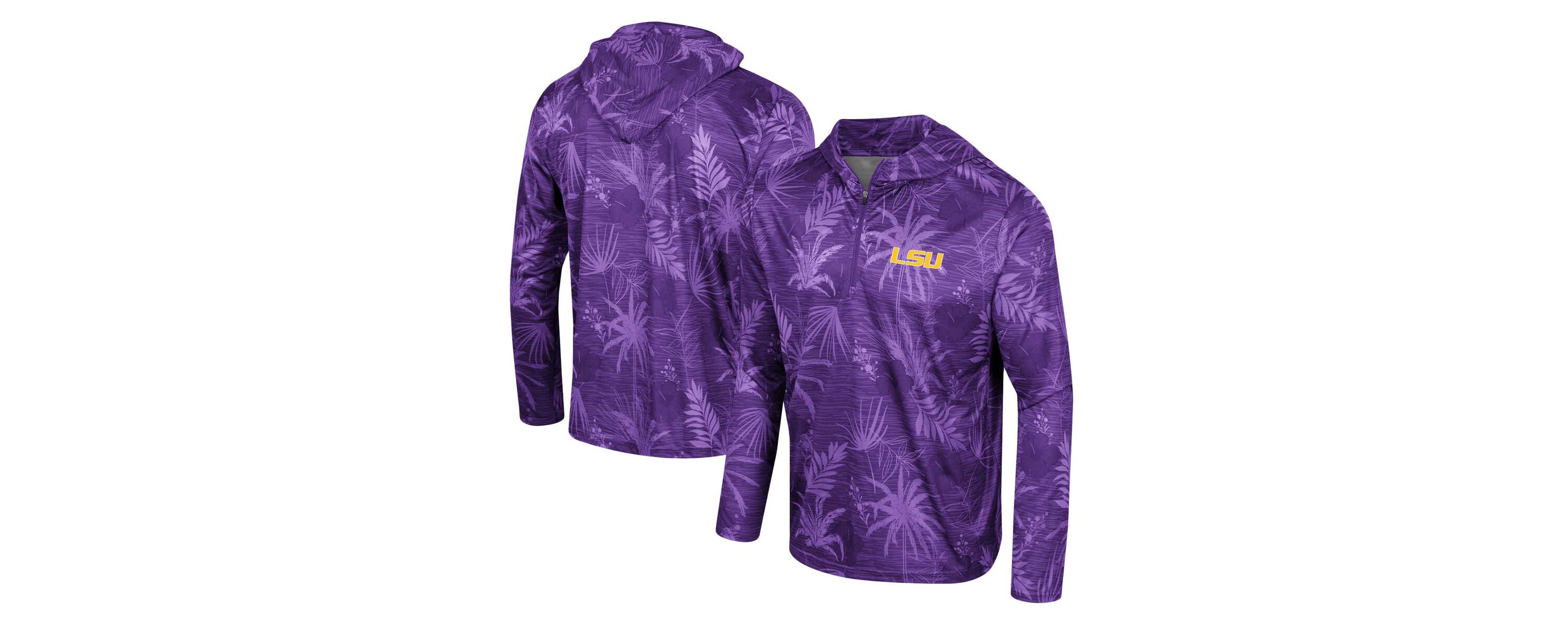 NCAA LSU Tigers Palms Printed Lightweight Quarter-Zip Hooded Top