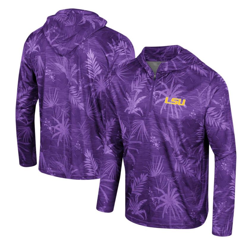NCAA LSU Tigers Palms Printed Lightweight Quarter-Zip Hooded Top