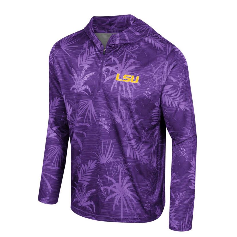 NCAA LSU Tigers Palms Printed Lightweight Quarter-Zip Hooded Top