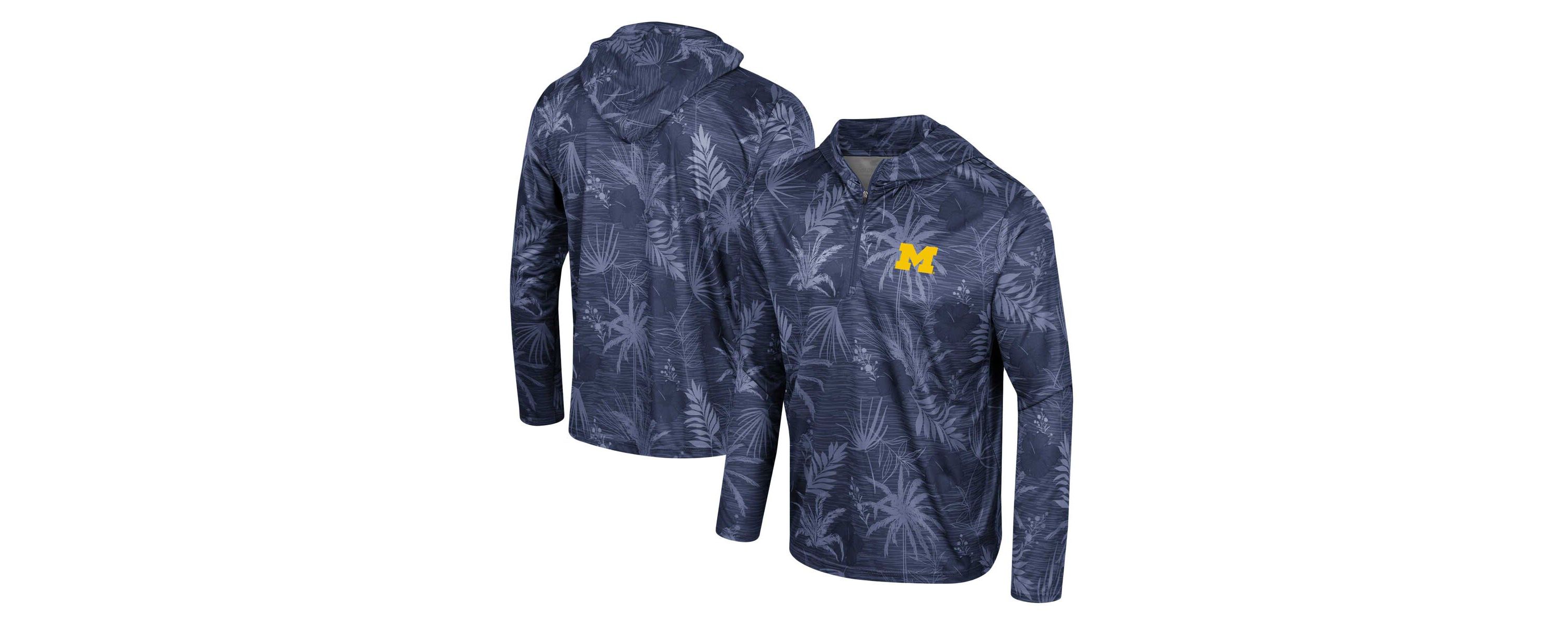 NCAA Michigan Wolverines Palms Printed Lightweight Quarter-Zip Hooded Top