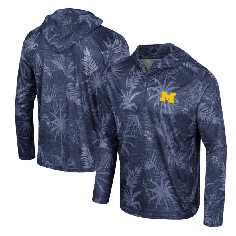 NCAA Michigan Wolverines Palms Printed Lightweight Quarter-Zip Hooded Top