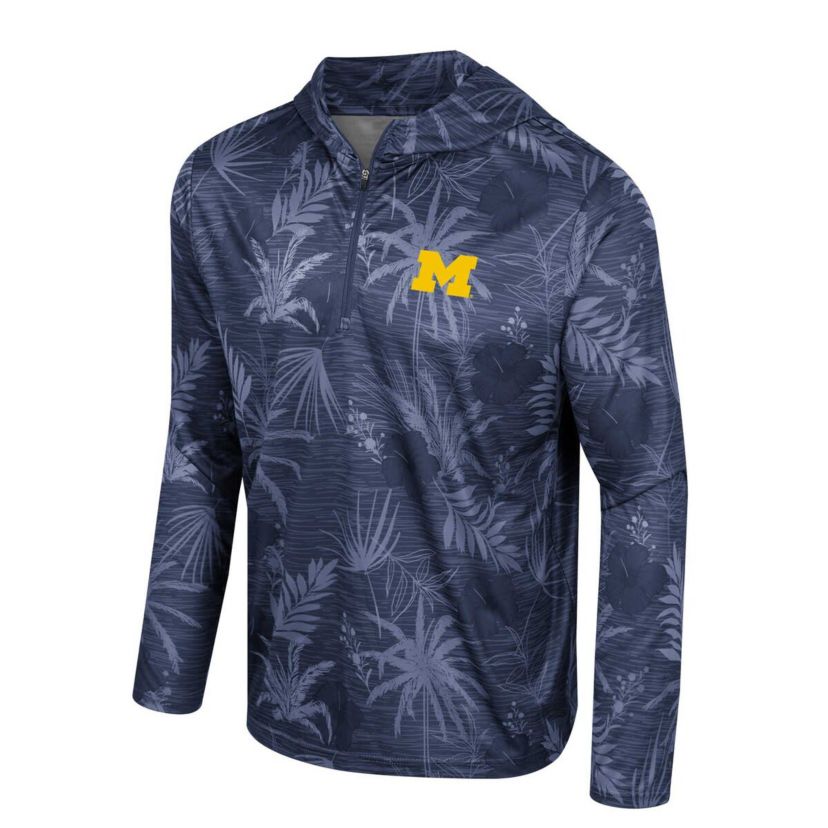 NCAA Michigan Wolverines Palms Printed Lightweight Quarter-Zip Hooded Top