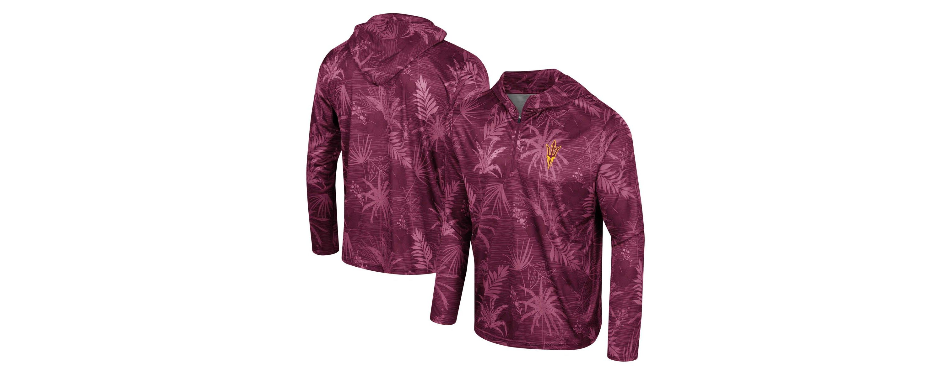 NCAA Arizona State Sun Devils Palms Printed Lightweight Quarter-Zip Hooded Top