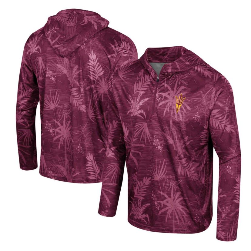 NCAA Arizona State Sun Devils Palms Printed Lightweight Quarter-Zip Hooded Top
