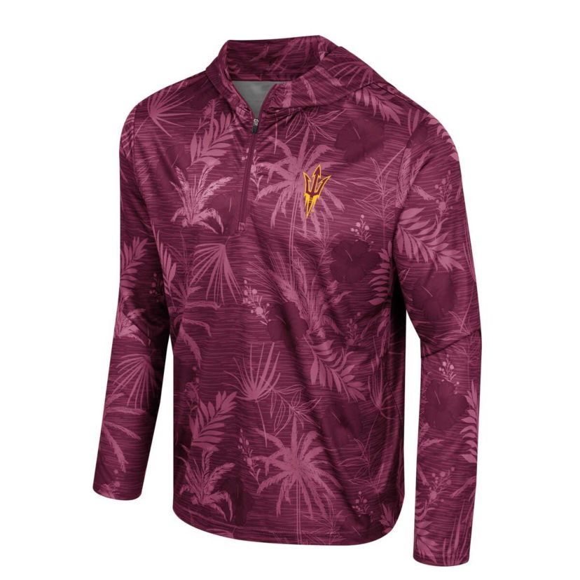 NCAA Arizona State Sun Devils Palms Printed Lightweight Quarter-Zip Hooded Top