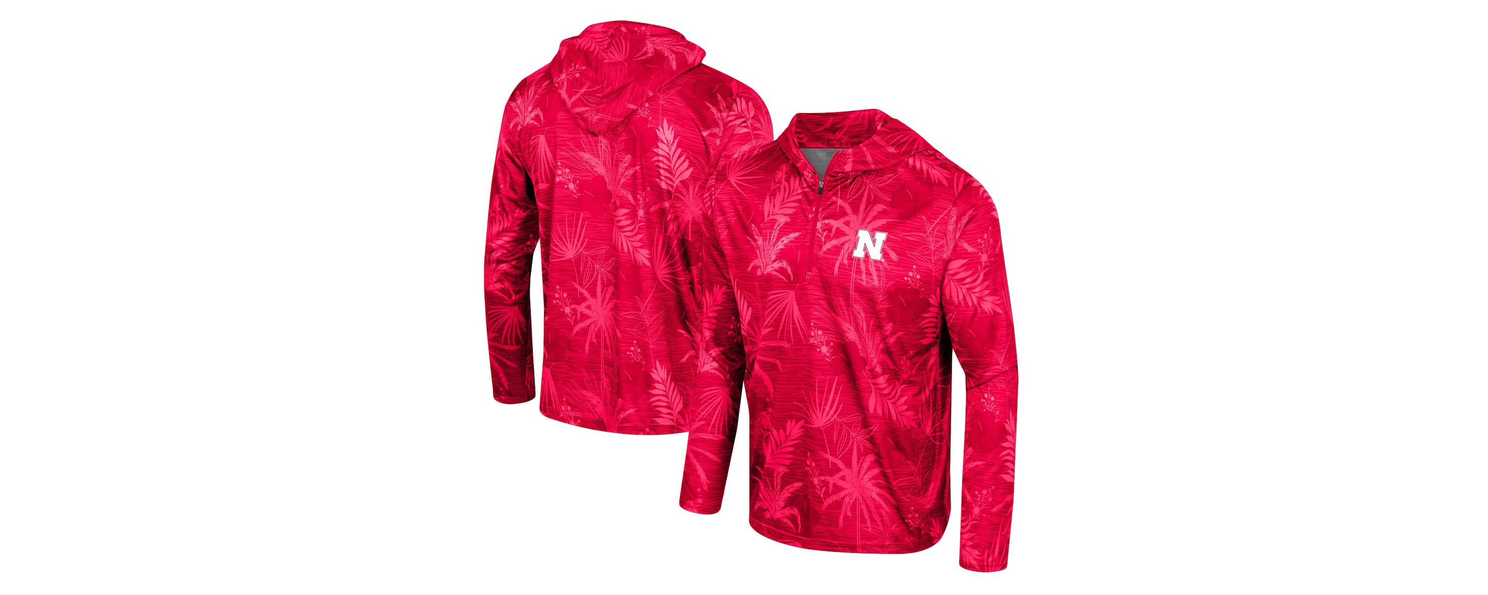 NCAA Nebraska Huskers Palms Printed Lightweight Quarter-Zip Hooded Top
