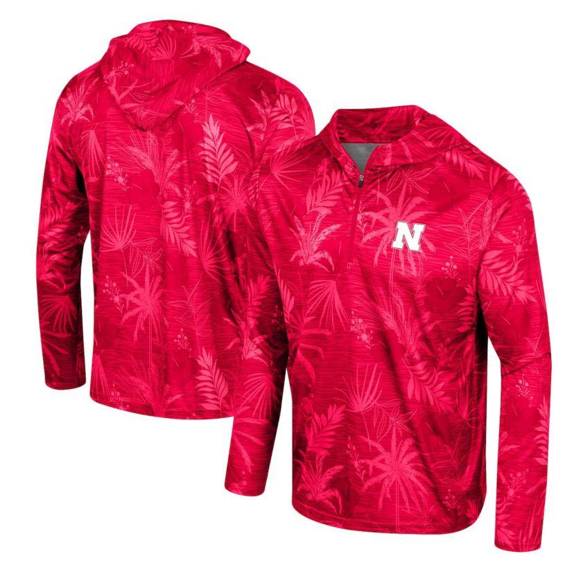 NCAA Nebraska Huskers Palms Printed Lightweight Quarter-Zip Hooded Top