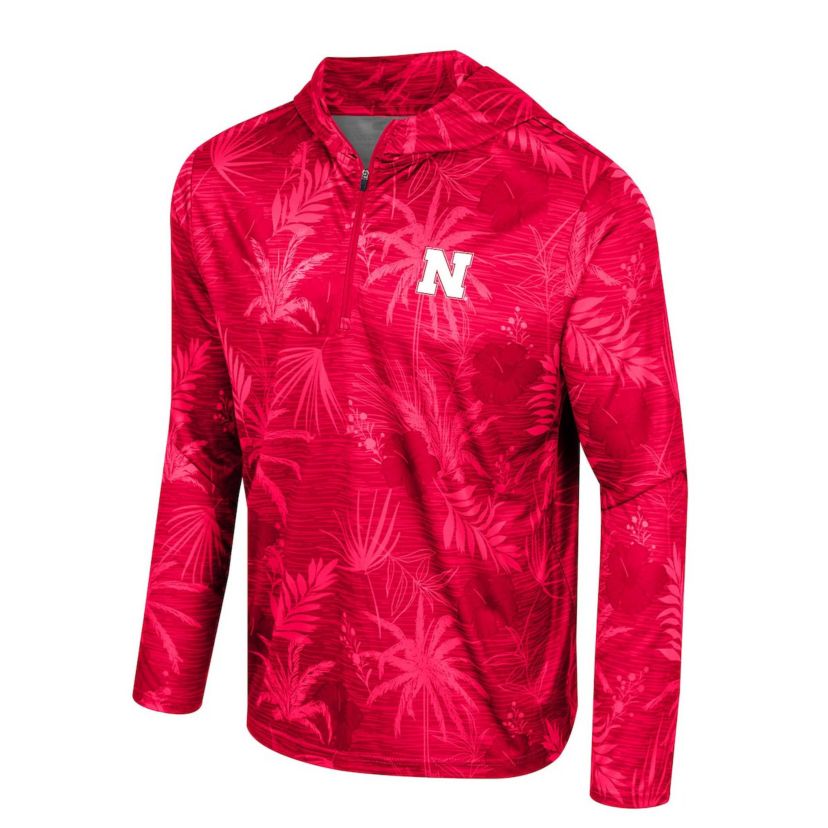NCAA Nebraska Huskers Palms Printed Lightweight Quarter-Zip Hooded Top