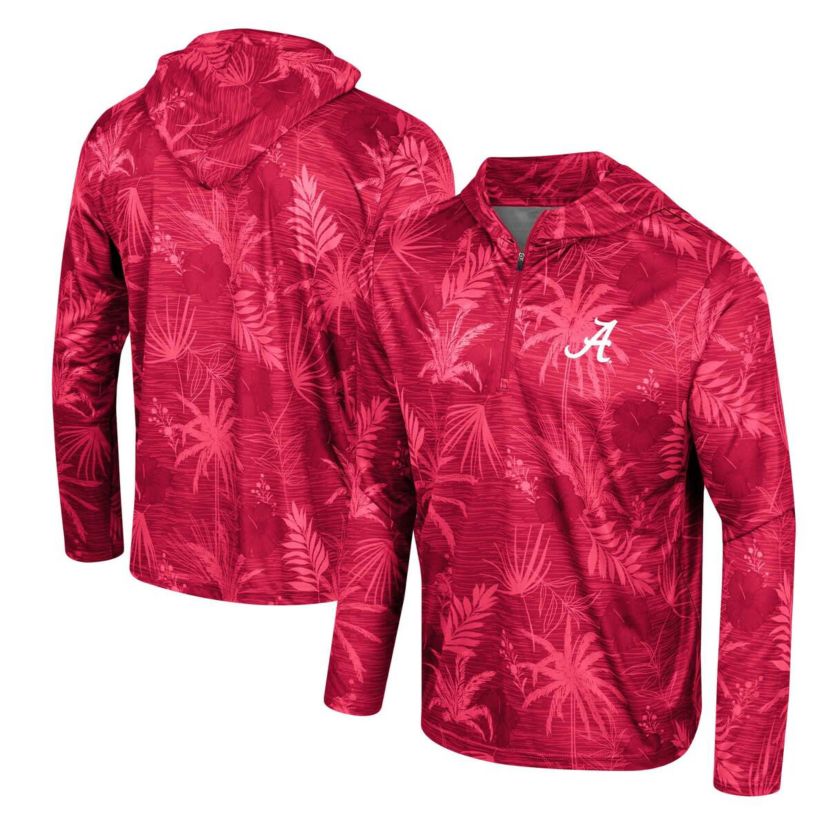 Alabama Crimson Tide NCAA Alabama Tide Palms Printed Lightweight Quarter-Zip Hooded Top