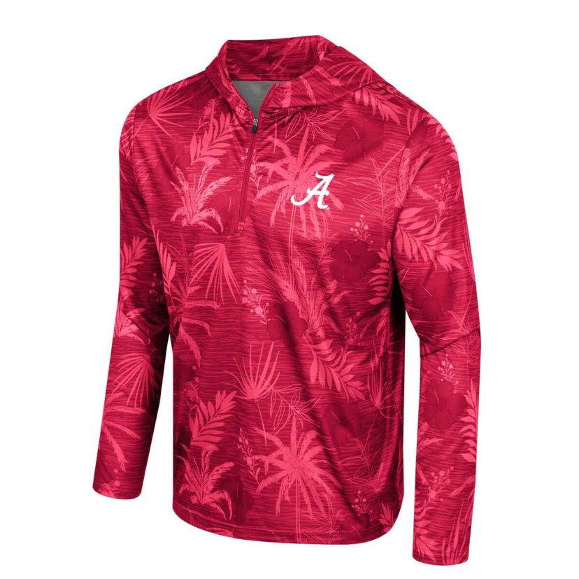 Alabama Crimson Tide NCAA Alabama Tide Palms Printed Lightweight Quarter-Zip Hooded Top