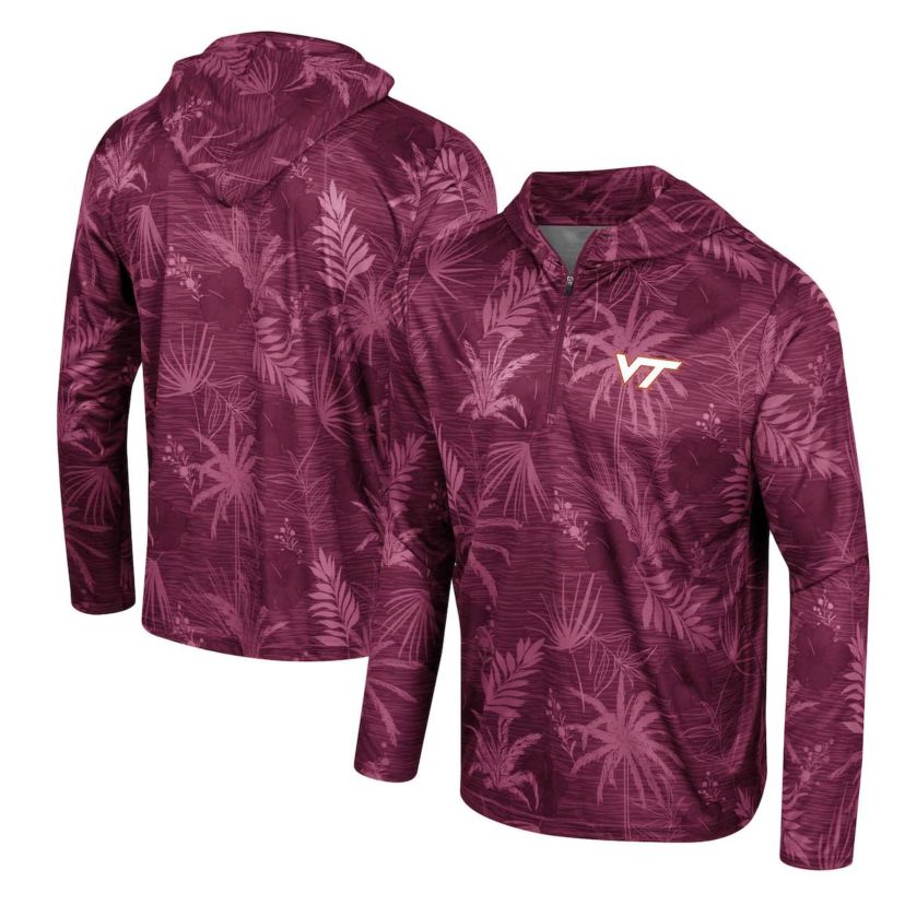 NCAA Virginia Tech Hokies Palms Printed Lightweight Quarter-Zip Hooded Top