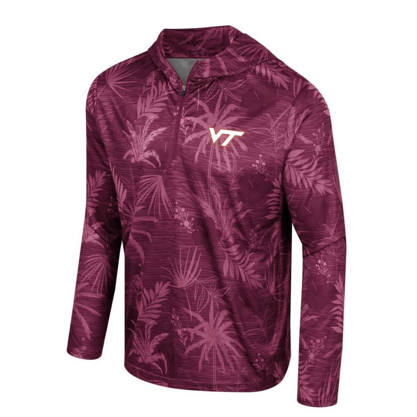 NCAA Virginia Tech Hokies Palms Printed Lightweight Quarter-Zip Hooded Top