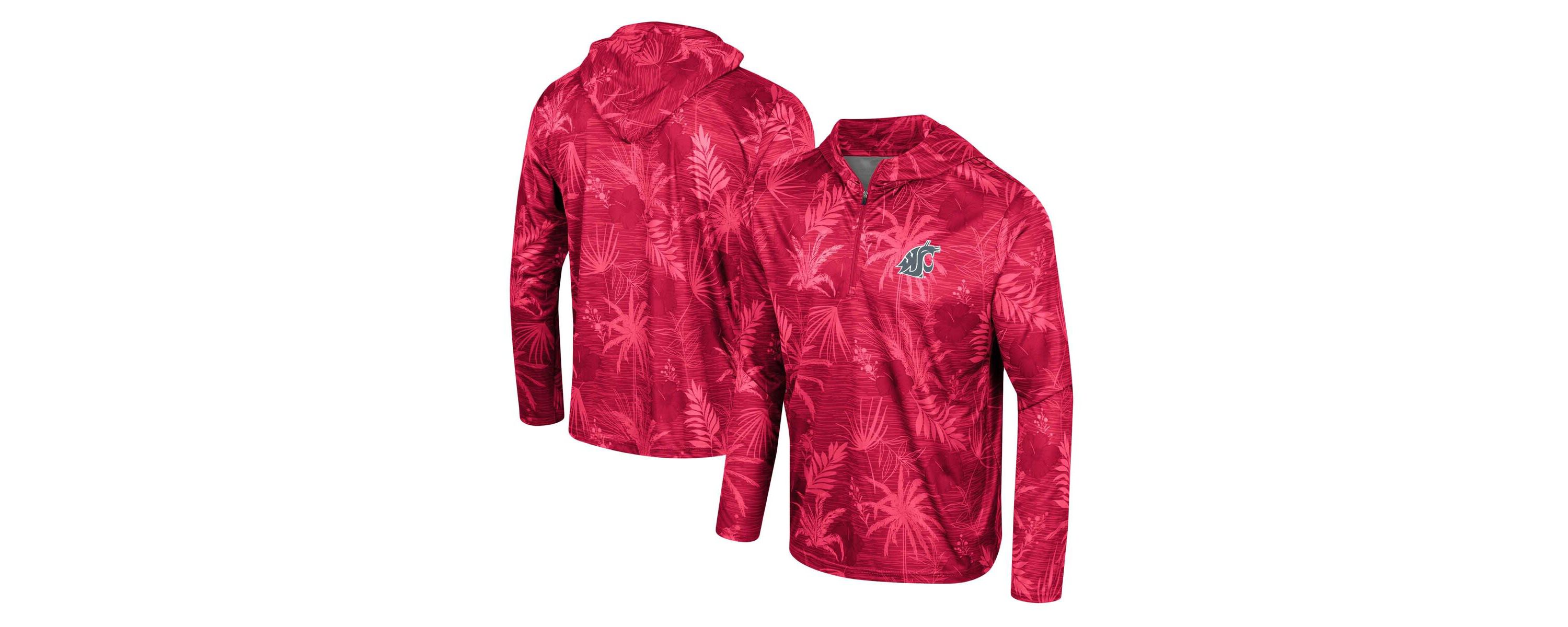 NCAA Washington State Cougars Palms Printed Lightweight Quarter-Zip Hooded Top