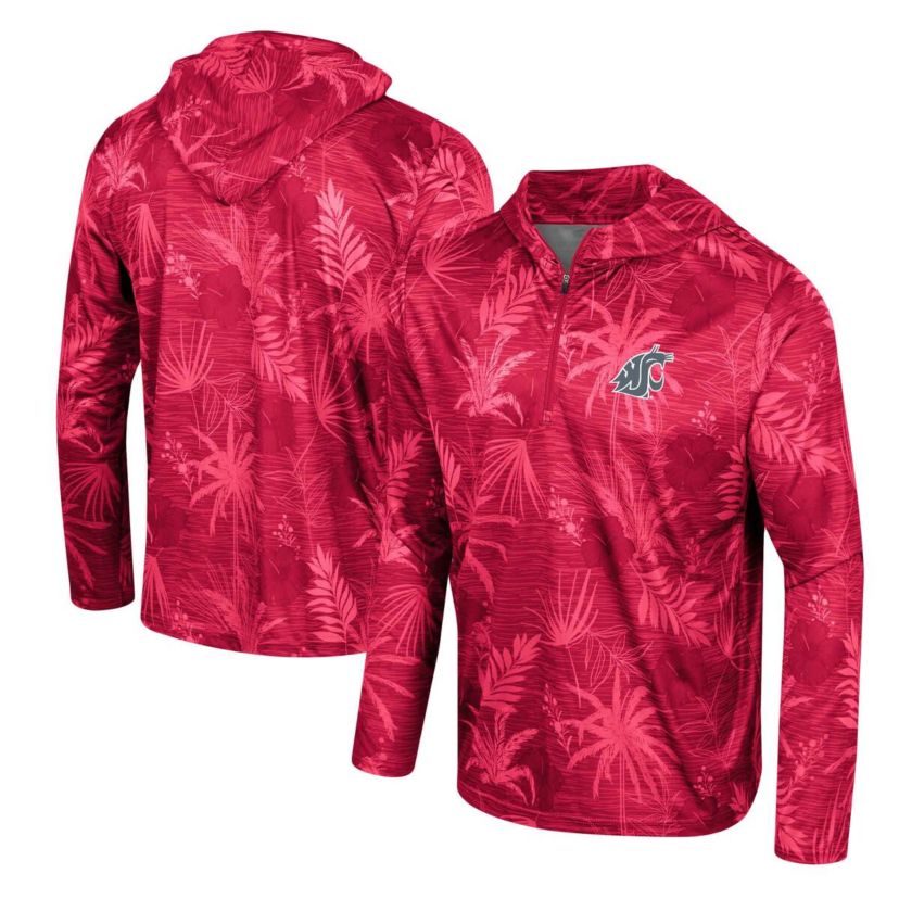 NCAA Washington State Cougars Palms Printed Lightweight Quarter-Zip Hooded Top