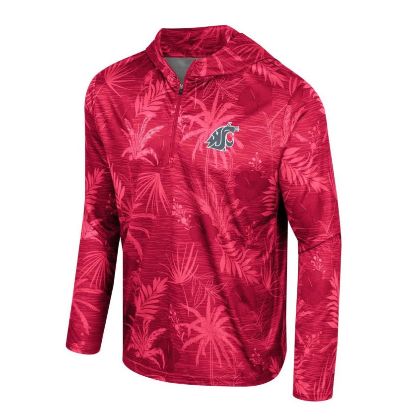 NCAA Washington State Cougars Palms Printed Lightweight Quarter-Zip Hooded Top