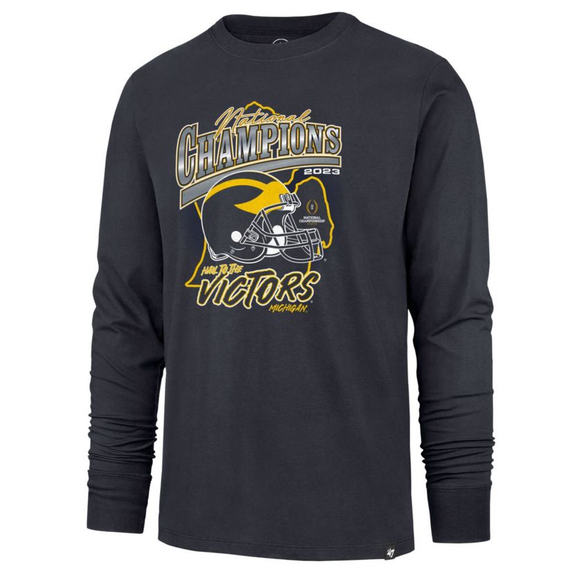 NCAA Michigan Wolverines NCAA Football Playoff 2023 National s State Outline Franklin Long Sleeve T-Shirt