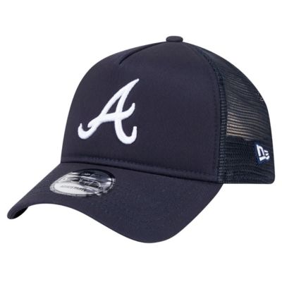 New Era Men's MLB Atlanta Braves 9FORTY A-Frame Trucker Adjustable Hat, Navy Blue