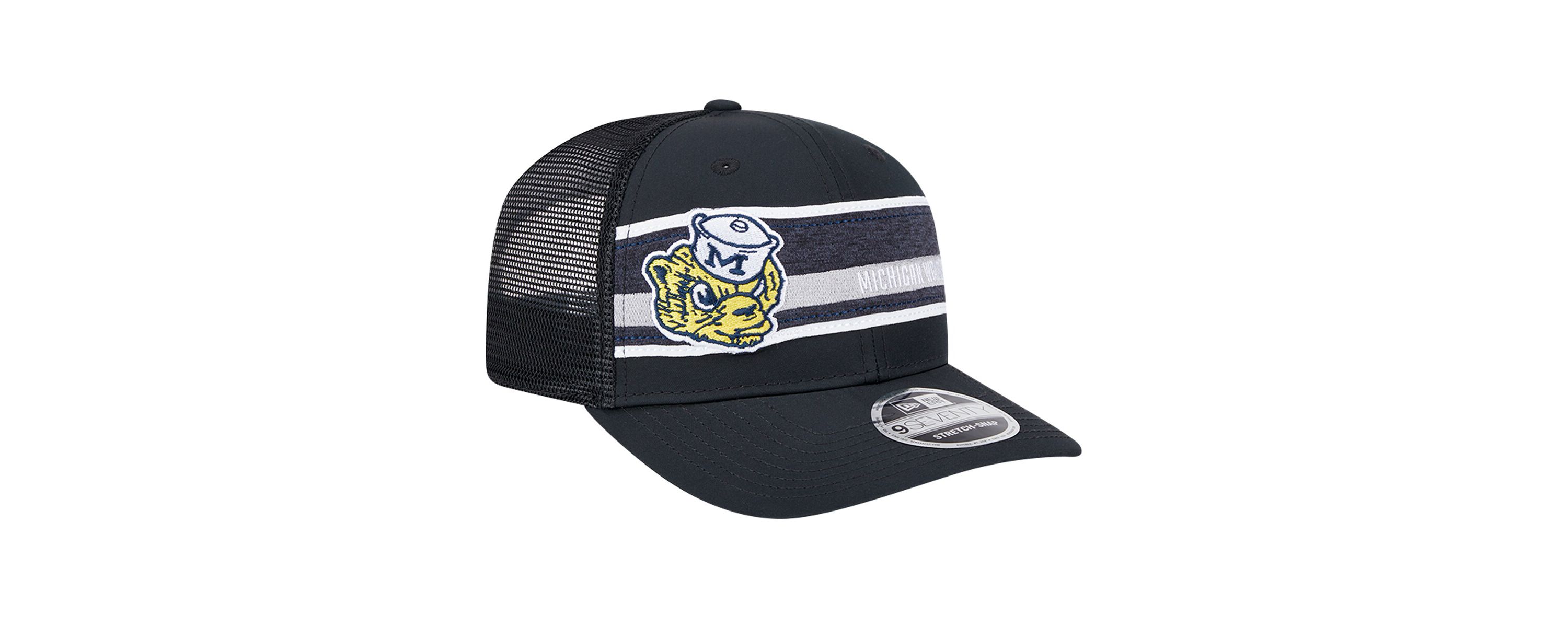 NCAA Black/Navy Michigan Wolverines Striped 9SEVENTY Trucker Stretch-Snap Adjustable Hat