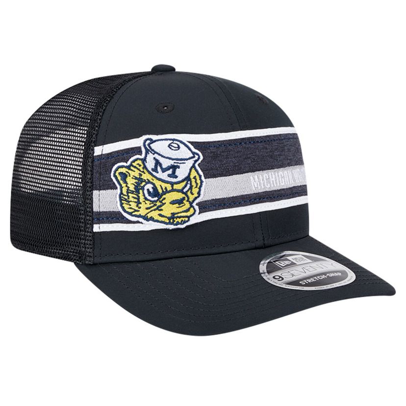 NCAA Black/Navy Michigan Wolverines Striped 9SEVENTY Trucker Stretch-Snap Adjustable Hat