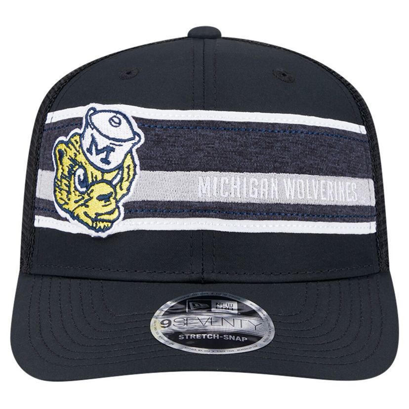 NCAA Black/Navy Michigan Wolverines Striped 9SEVENTY Trucker Stretch-Snap Adjustable Hat