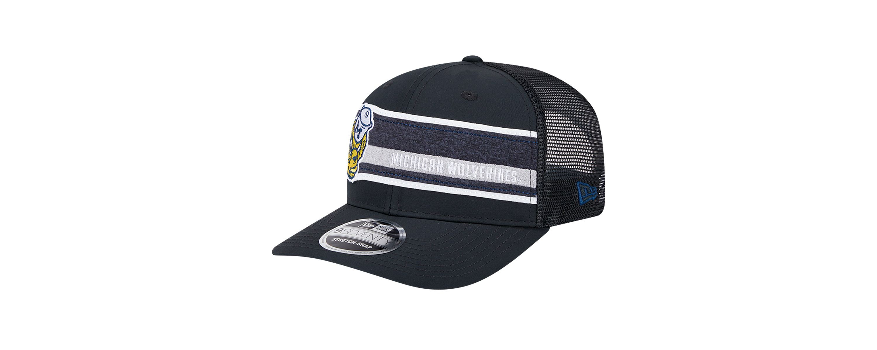 NCAA Black/Navy Michigan Wolverines Striped 9SEVENTY Trucker Stretch-Snap Adjustable Hat