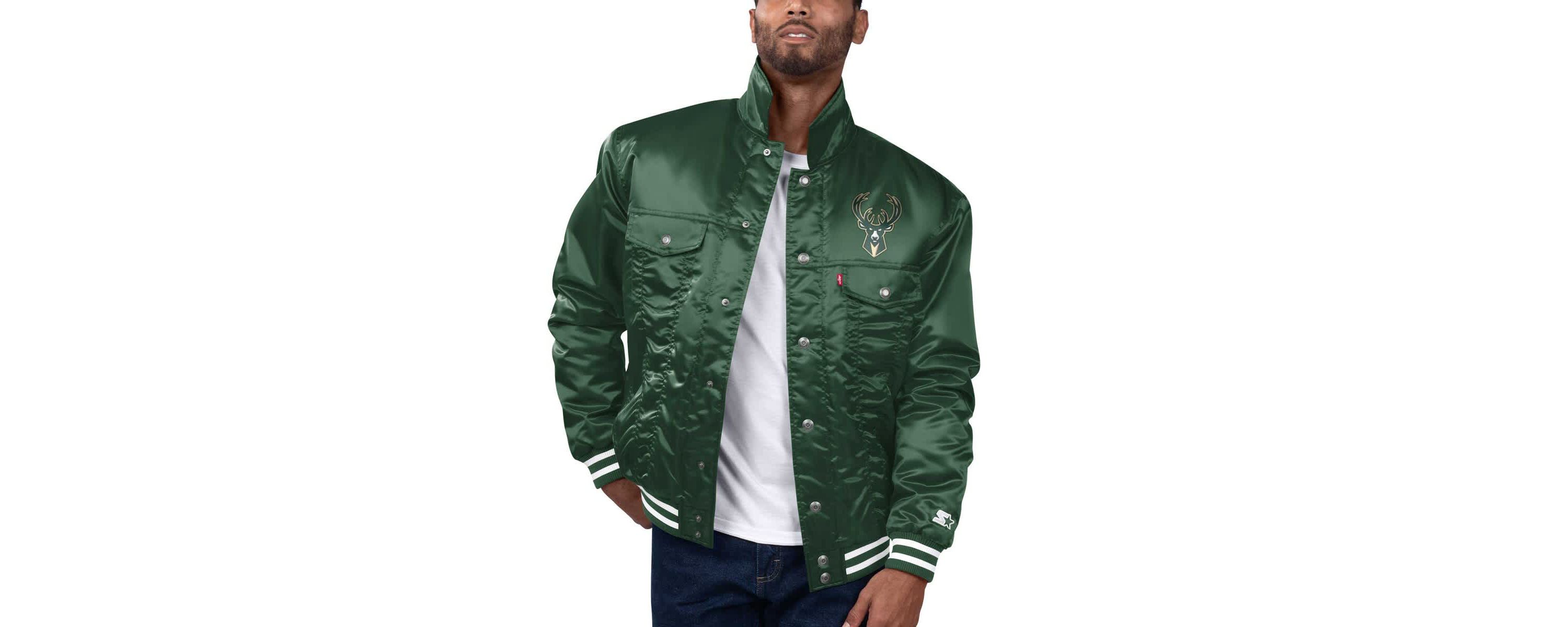 NBA x Levis Hunter Milwaukee Bucks Label Trucker Satin Full-Snap Jacket