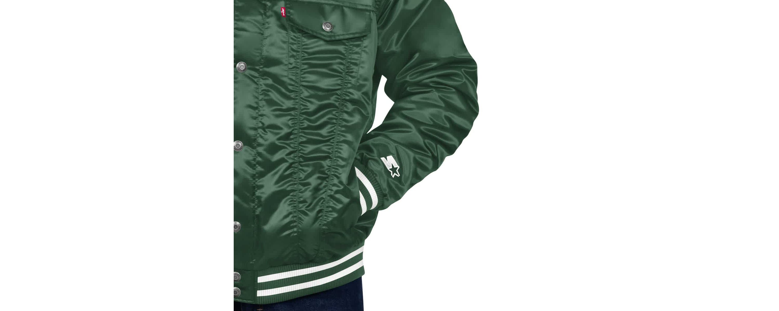 NBA x Levis Hunter Milwaukee Bucks Label Trucker Satin Full-Snap Jacket