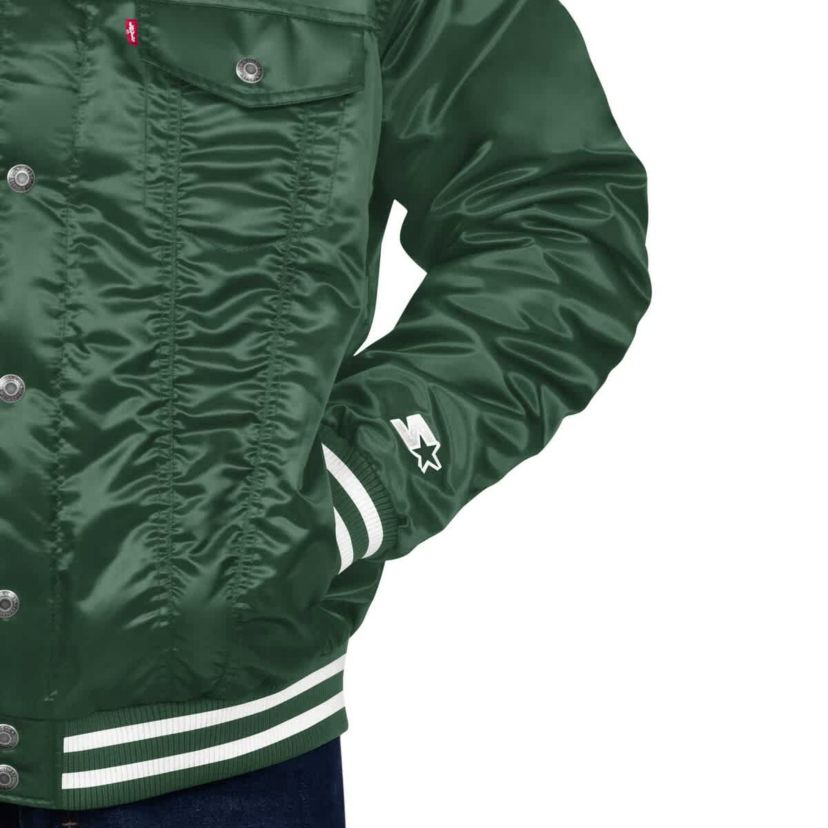 NBA x Levis Hunter Milwaukee Bucks Label Trucker Satin Full-Snap Jacket