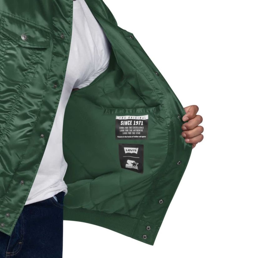NBA x Levis Hunter Milwaukee Bucks Label Trucker Satin Full-Snap Jacket