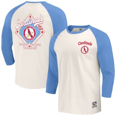 Darius Rucker Collection by Fanatics Men's MLB Light St. Louis Cardinals Cooperstown Collection Raglan 3/4-Sleeve T-Shirt, Light Blue, Small